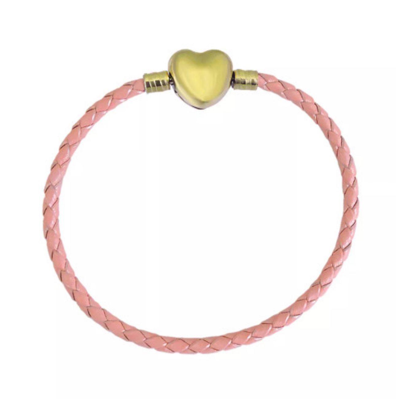 HEART BRACELET LEATHER (Pink) & GOLD ( pulsera para charms)