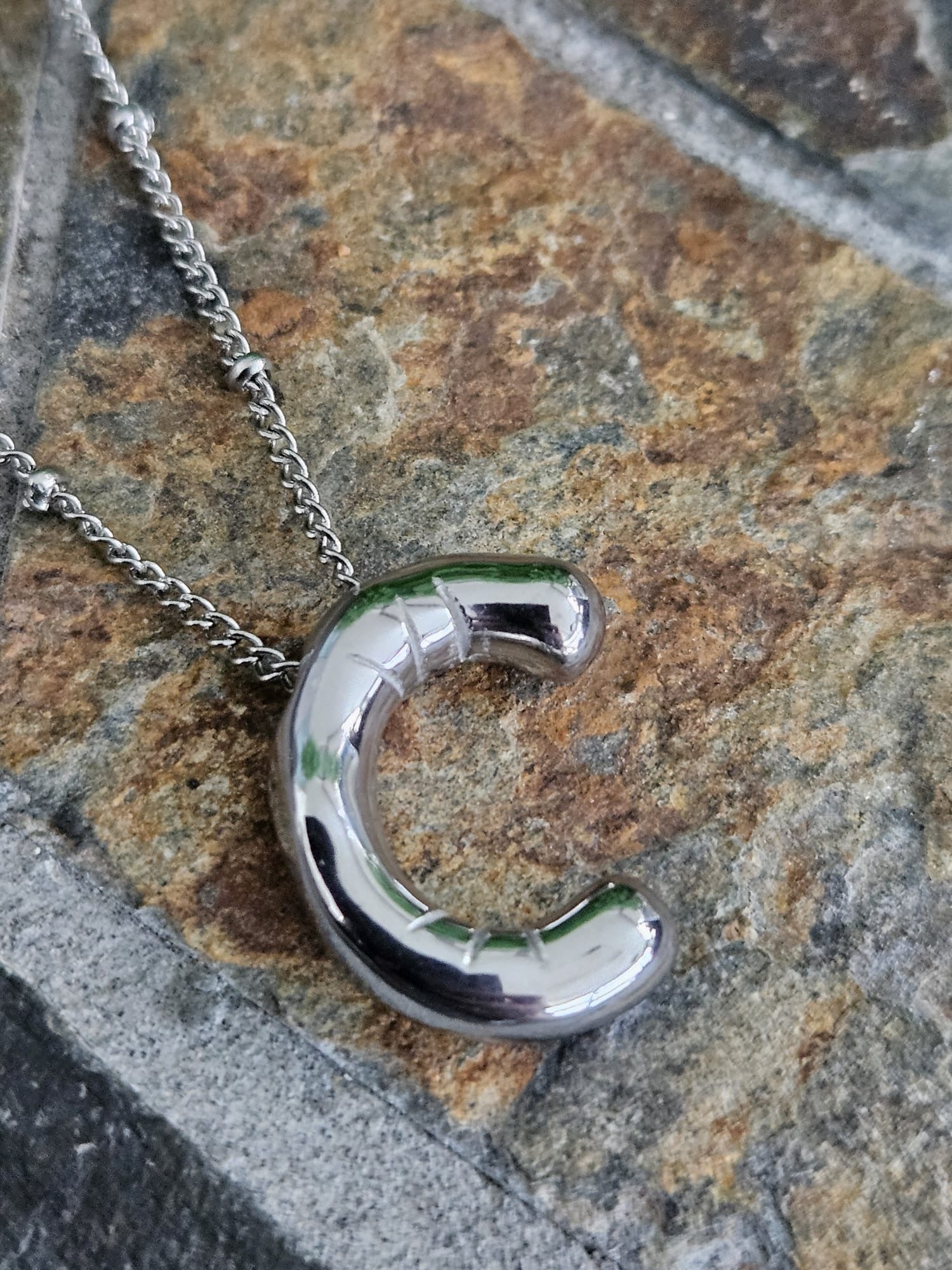 Initial Necklace - Bamboo Balloon (SILVER) - C