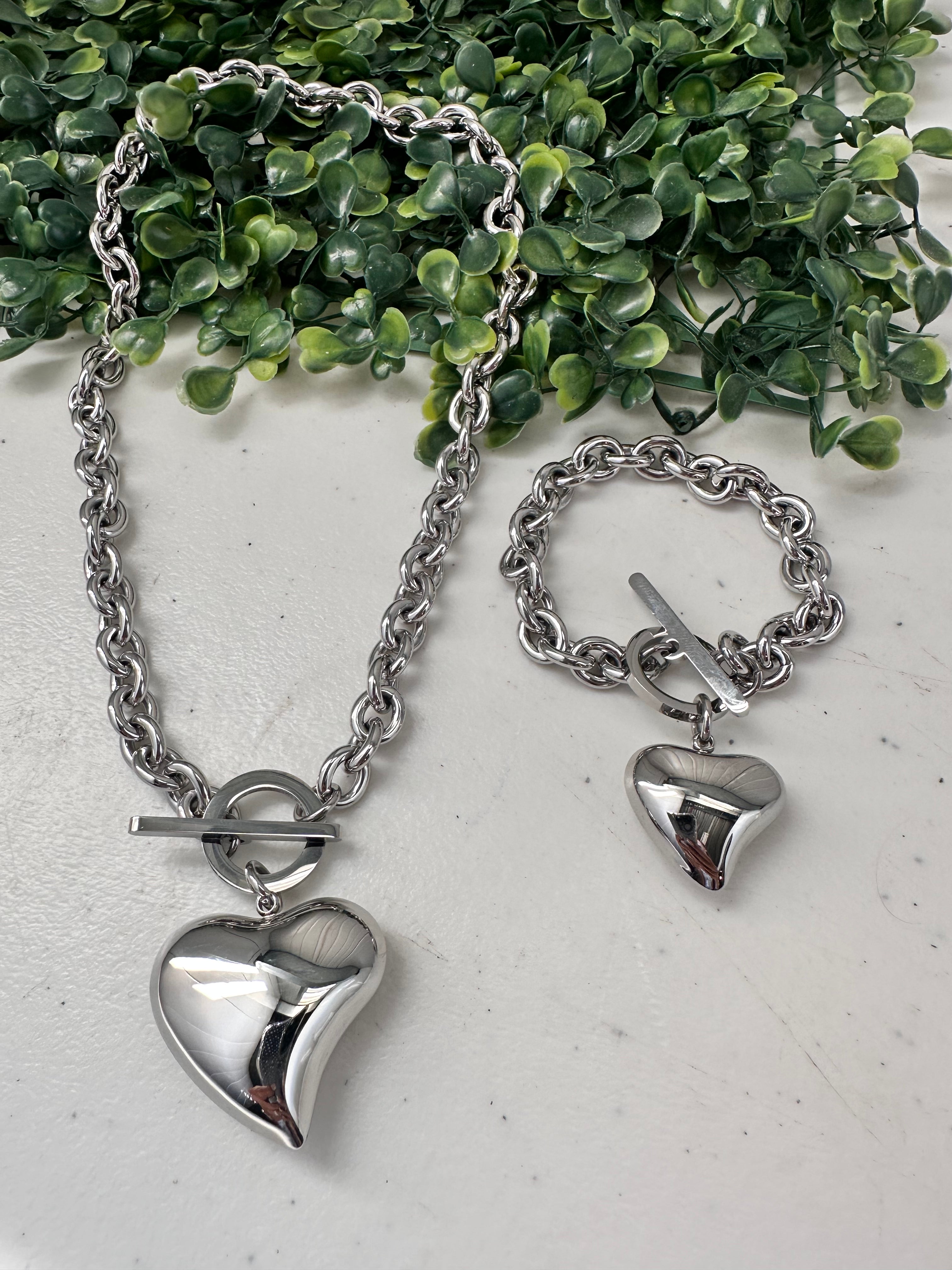 Stainless Steel Necklace Set- Heart