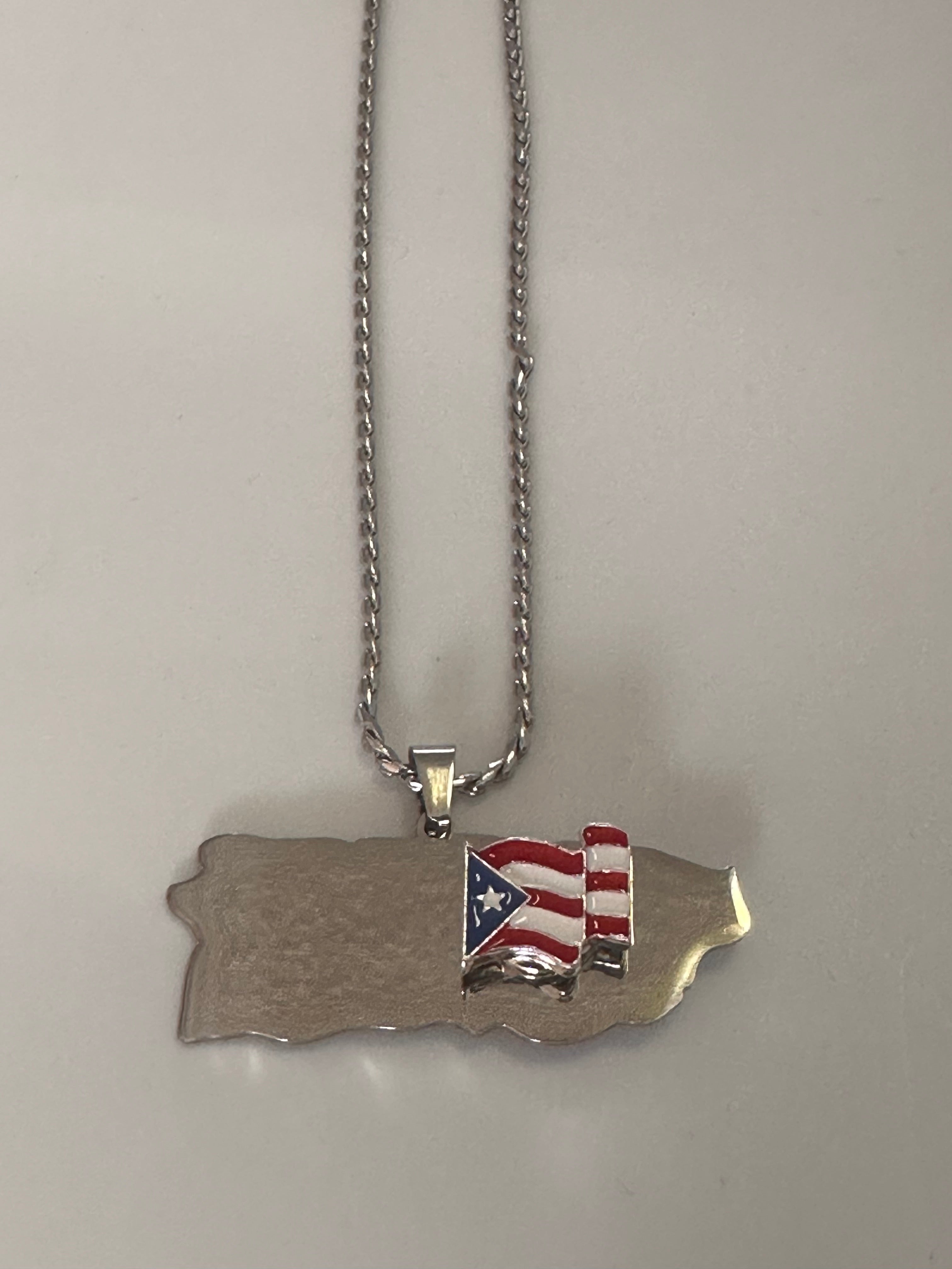 Collar de Puerto Rico 🇵🇷 con bandera - plateado