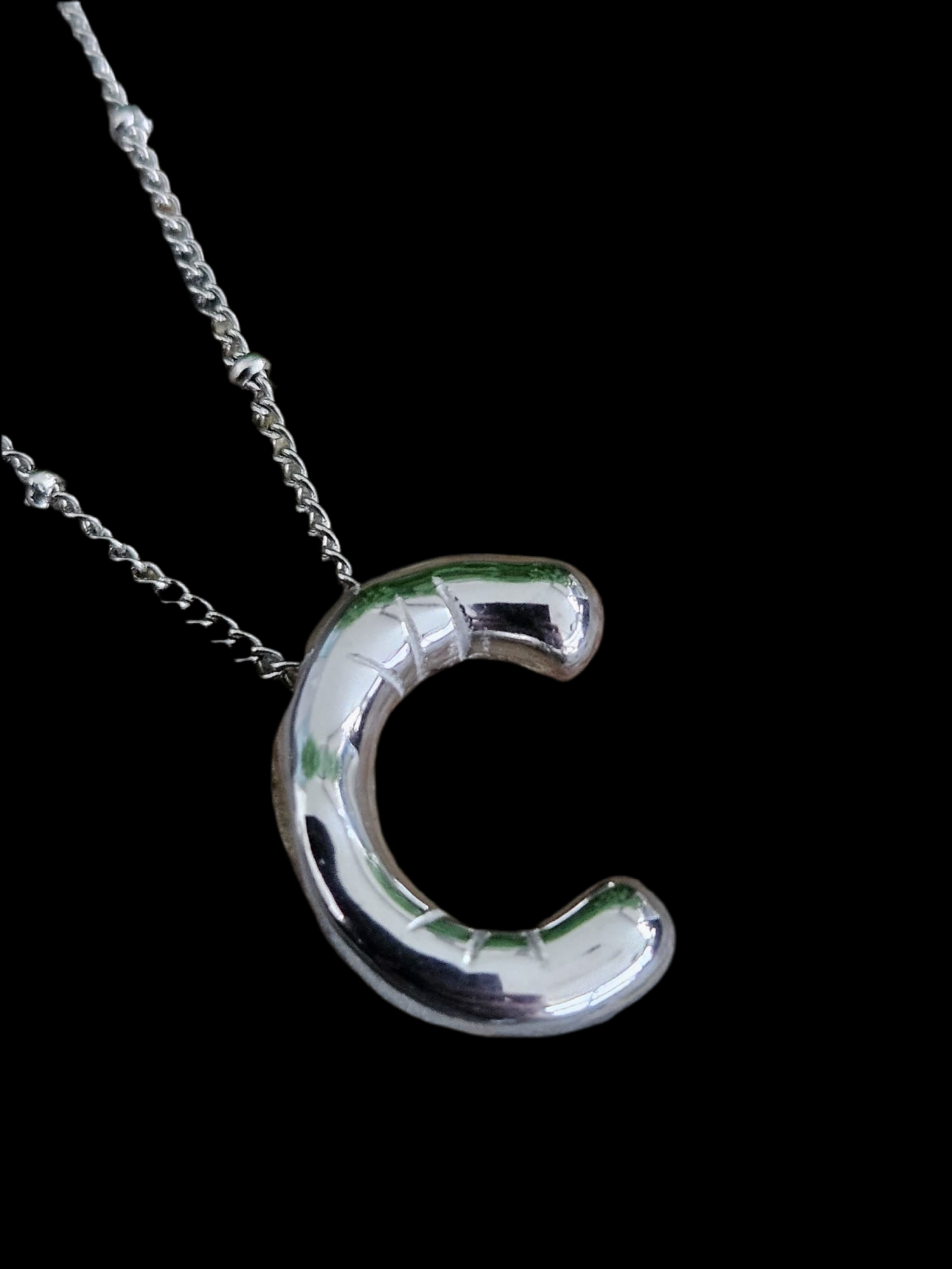 Initial Necklace - Bamboo Balloon (SILVER) - C