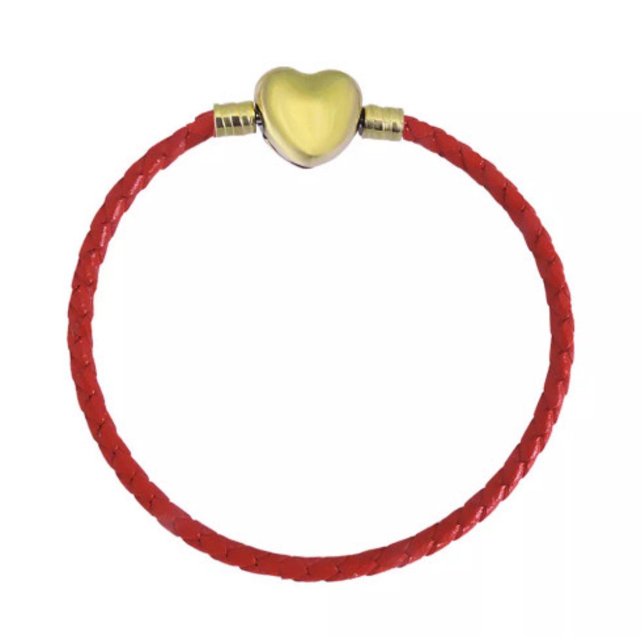 HEART BRACELET LEATHER (Red) GOLD ( pulsera para charms)