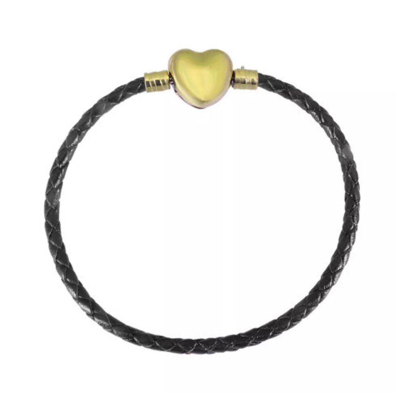 HEART BRACELET LEATHER (Black) & GOLD ( pulsera para charms)