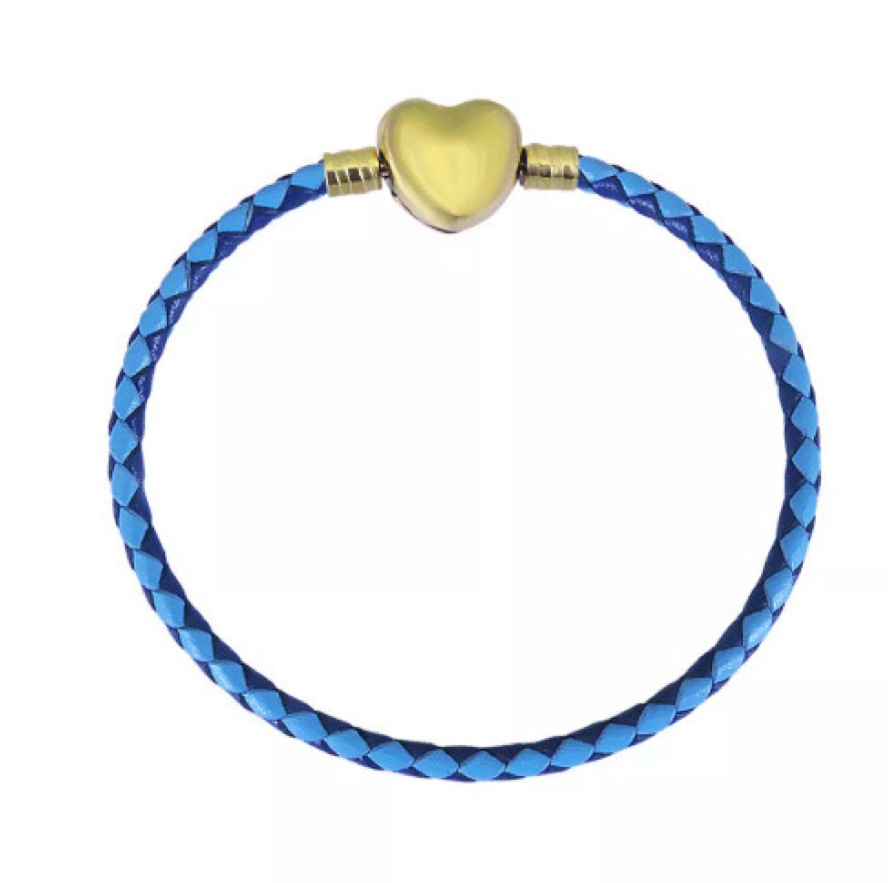 HEART BRACELET LEATHER (Blue) & GOLD ( pulsera para charms)