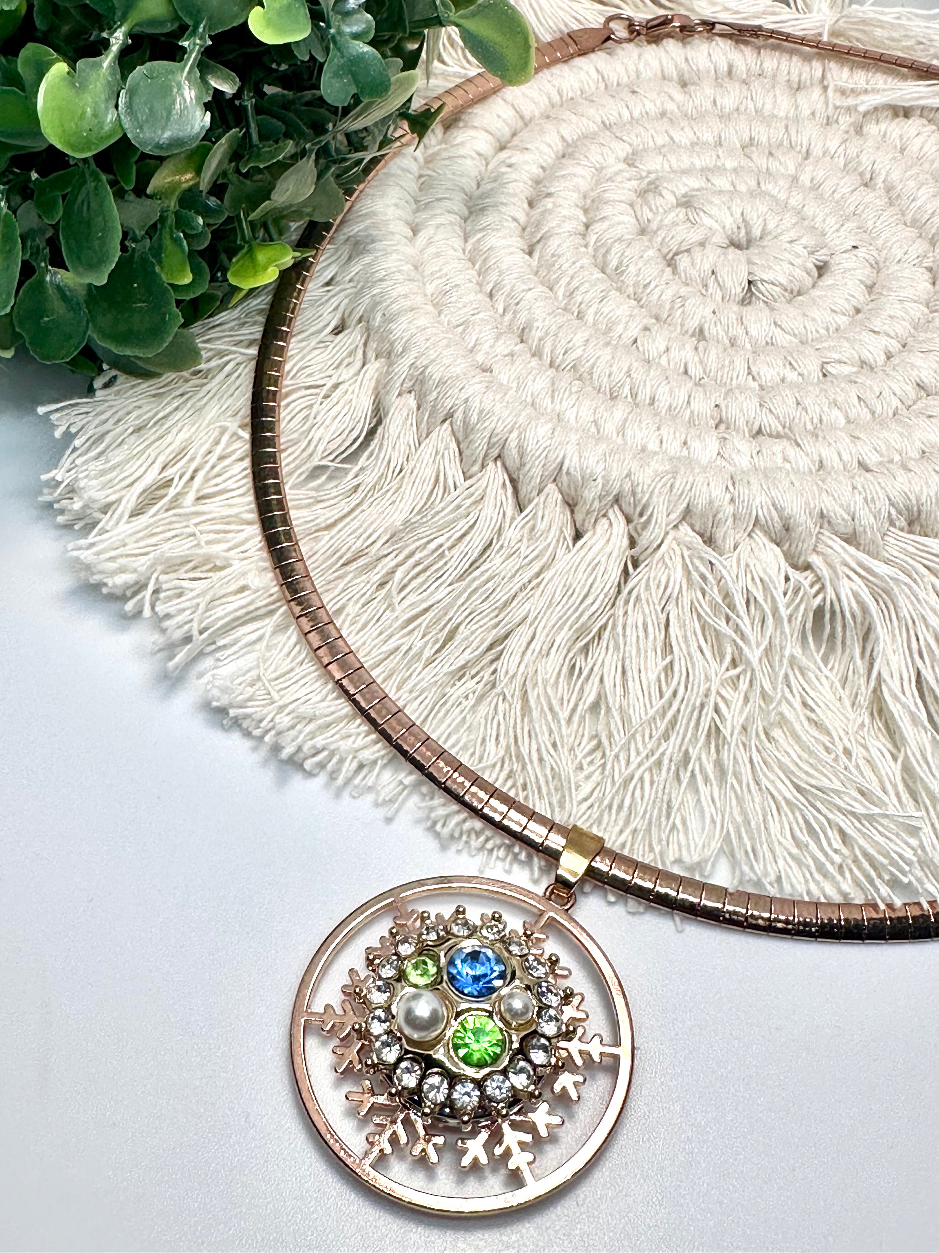 Christmas Snowflake Pendant with Omega - Rose Gold
