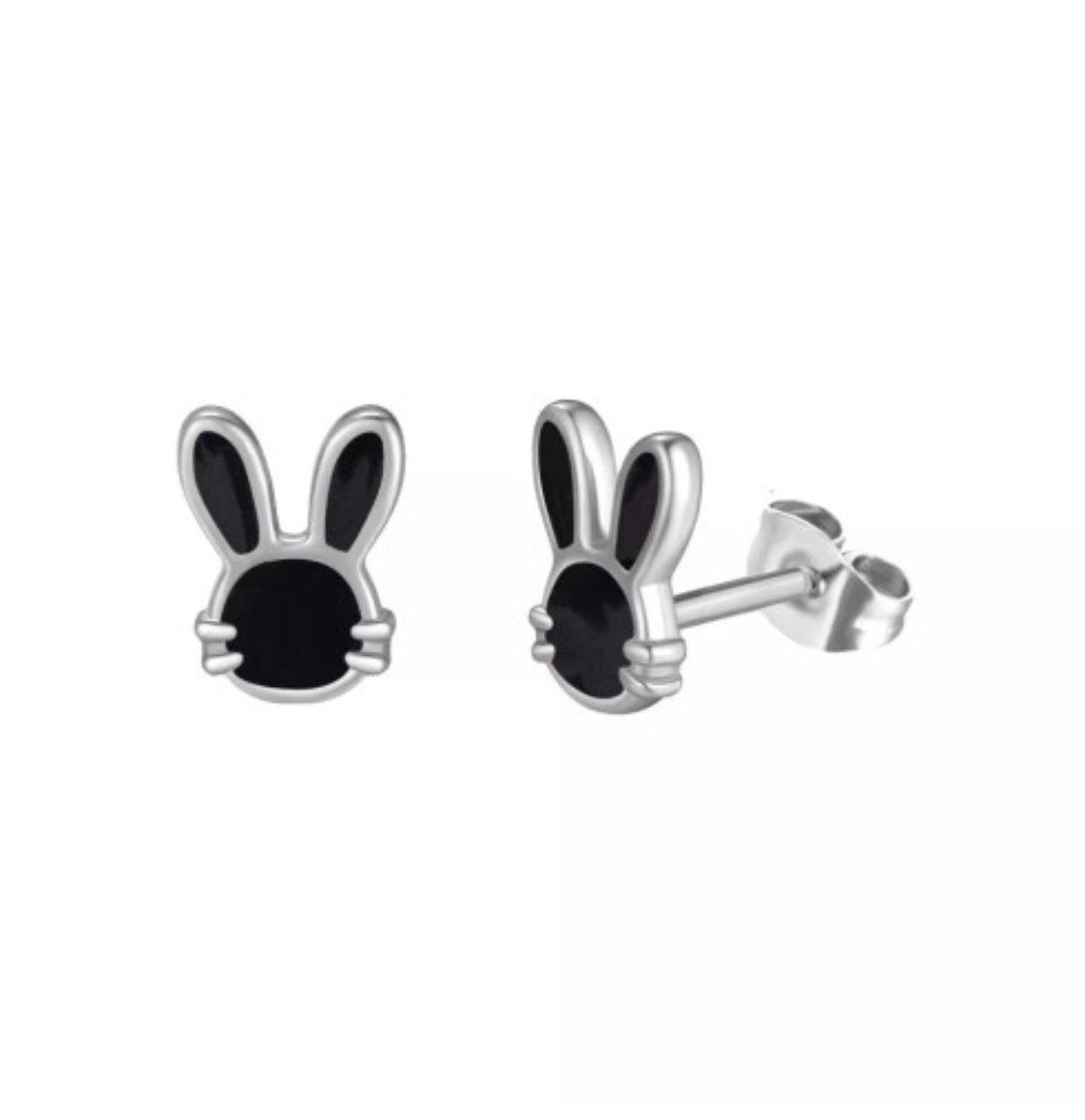 EARRINGS - BLACK BUNNY (SILVER)