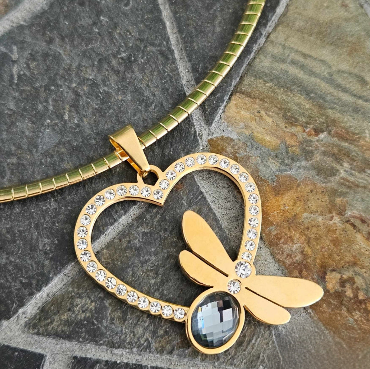 SET LUXE HEART DRAGONFLY (SSGOLD-PEWTER)