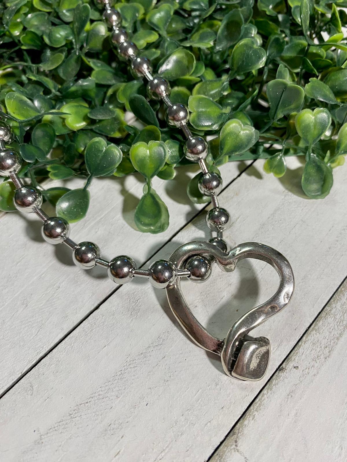 Stainless Steel Necklace- Zamak Screw Heart (Silver)