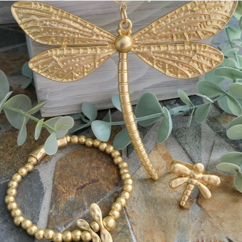 TURKISH dragonfly NECKLACE SET - TATLI SU İNCİSİ YUSUFÇUK (GOLD)