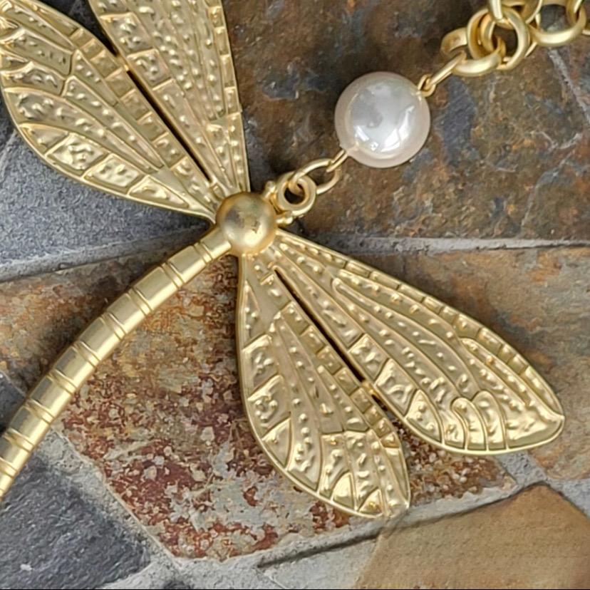 TURKISH dragonfly NECKLACE SET - TATLI SU İNCİSİ YUSUFÇUK (GOLD)