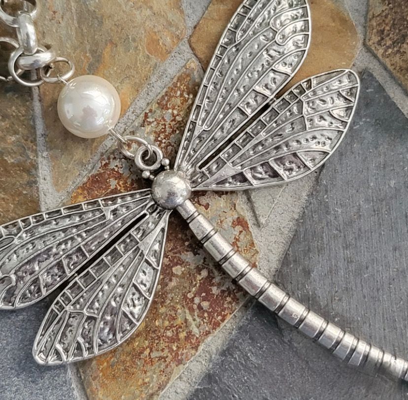 TURKISH dragonfly NECKLACE SET - TATLI SU İNCİSİ YUSUFÇUK (Silver)