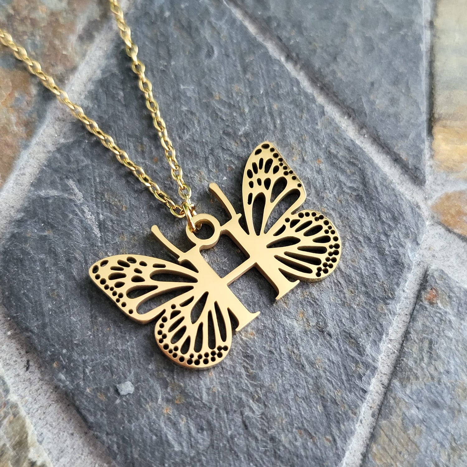 Necklace Initials Butterfly- H