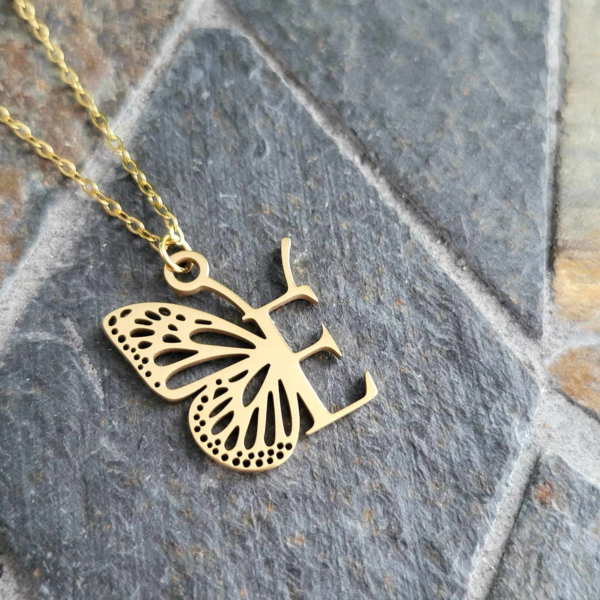 Necklace Initials Butterfly- E