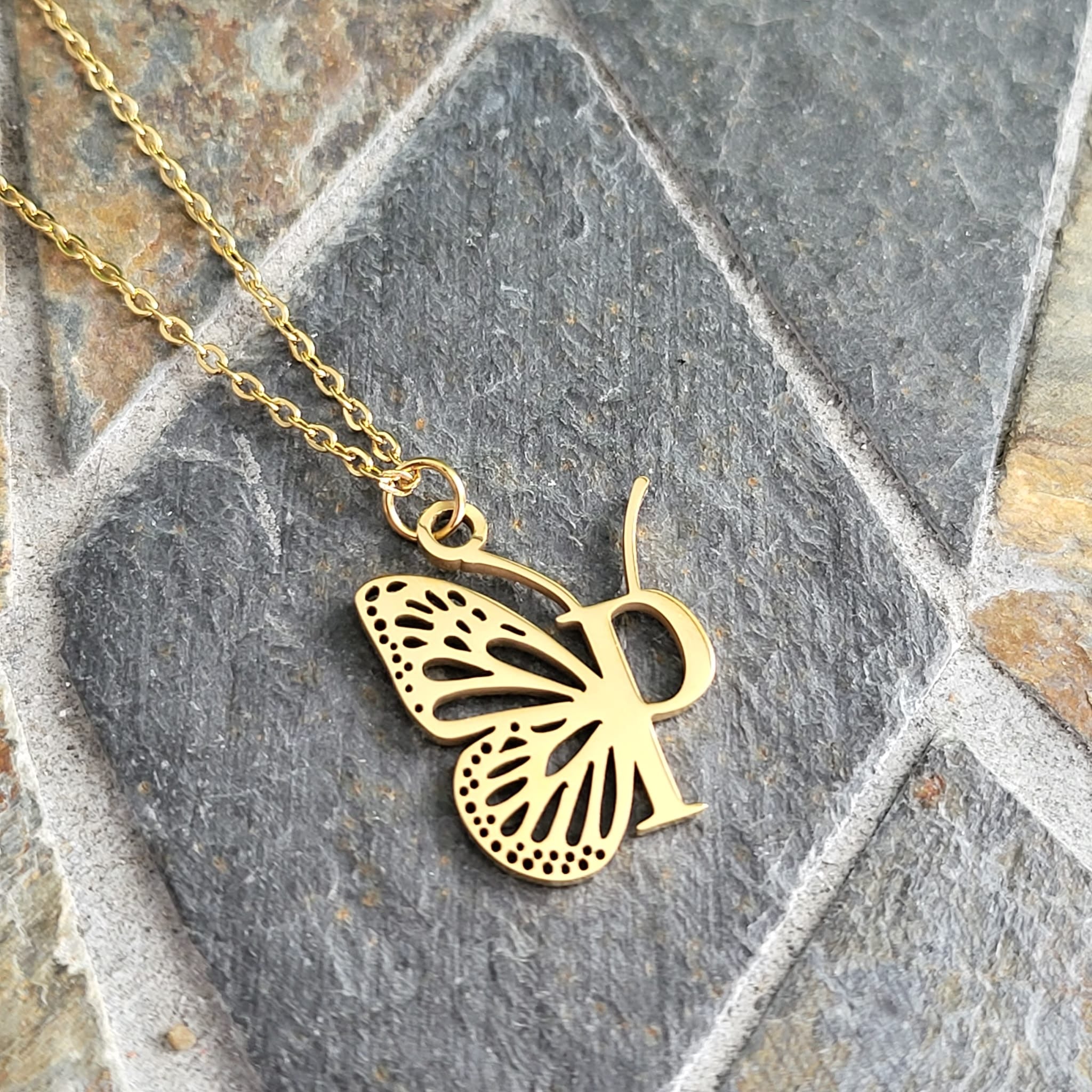 Necklace Initials Butterfly- P