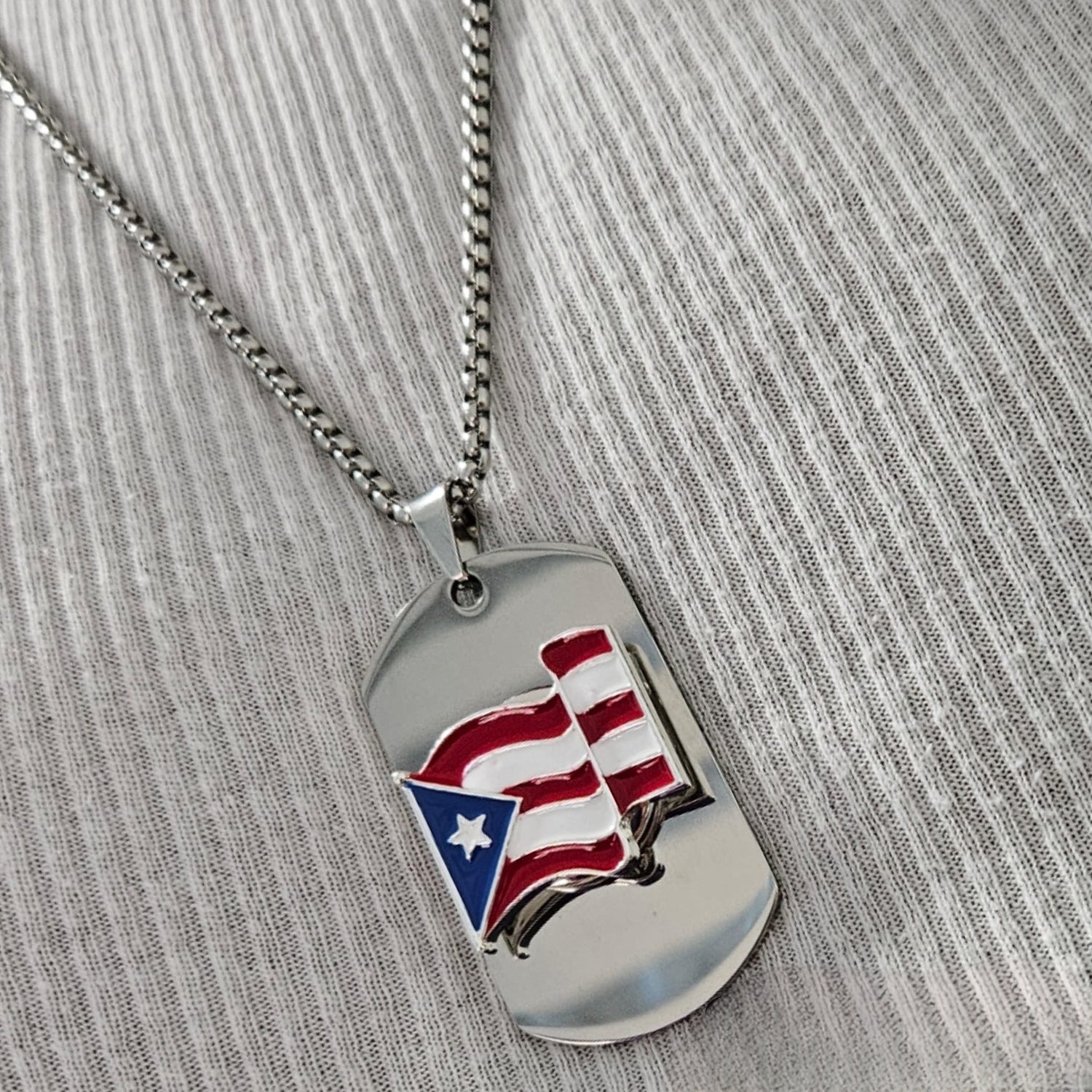 Stainless Steel Military Tag con Bandera de Puerto Rico