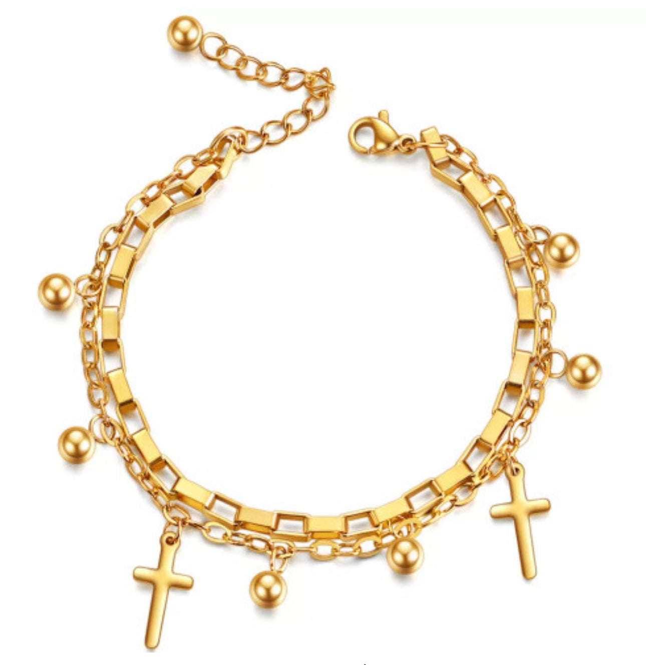 LUXE SS DANGLE BRACELET/ANKLET - MINI CROSS (GOLD)