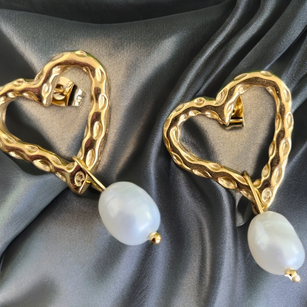 EARRINGS LUXE SS - HEART PEARLS (gold)