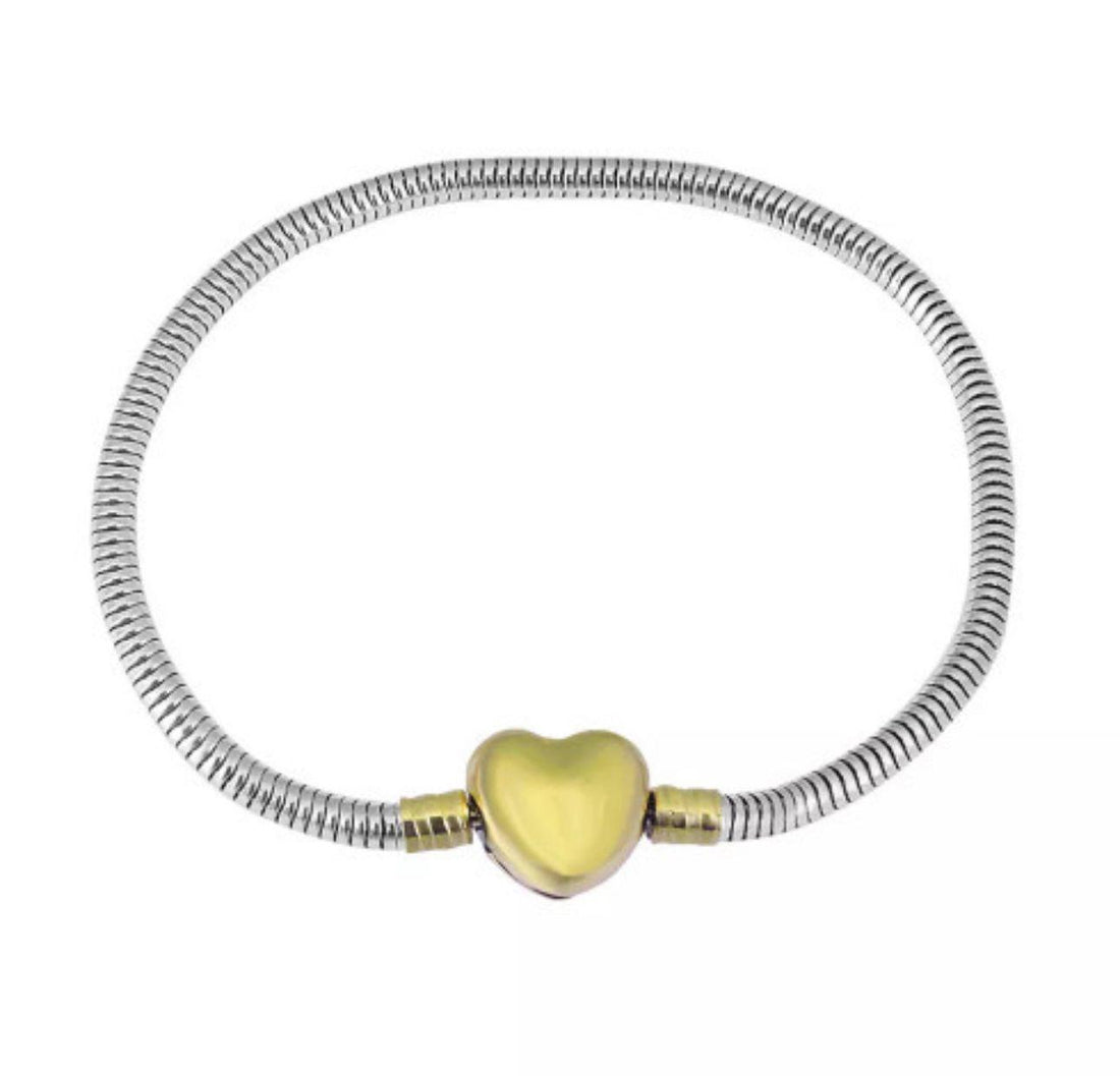 HEART BRACELET Silver and gold ( pulsera para charms)