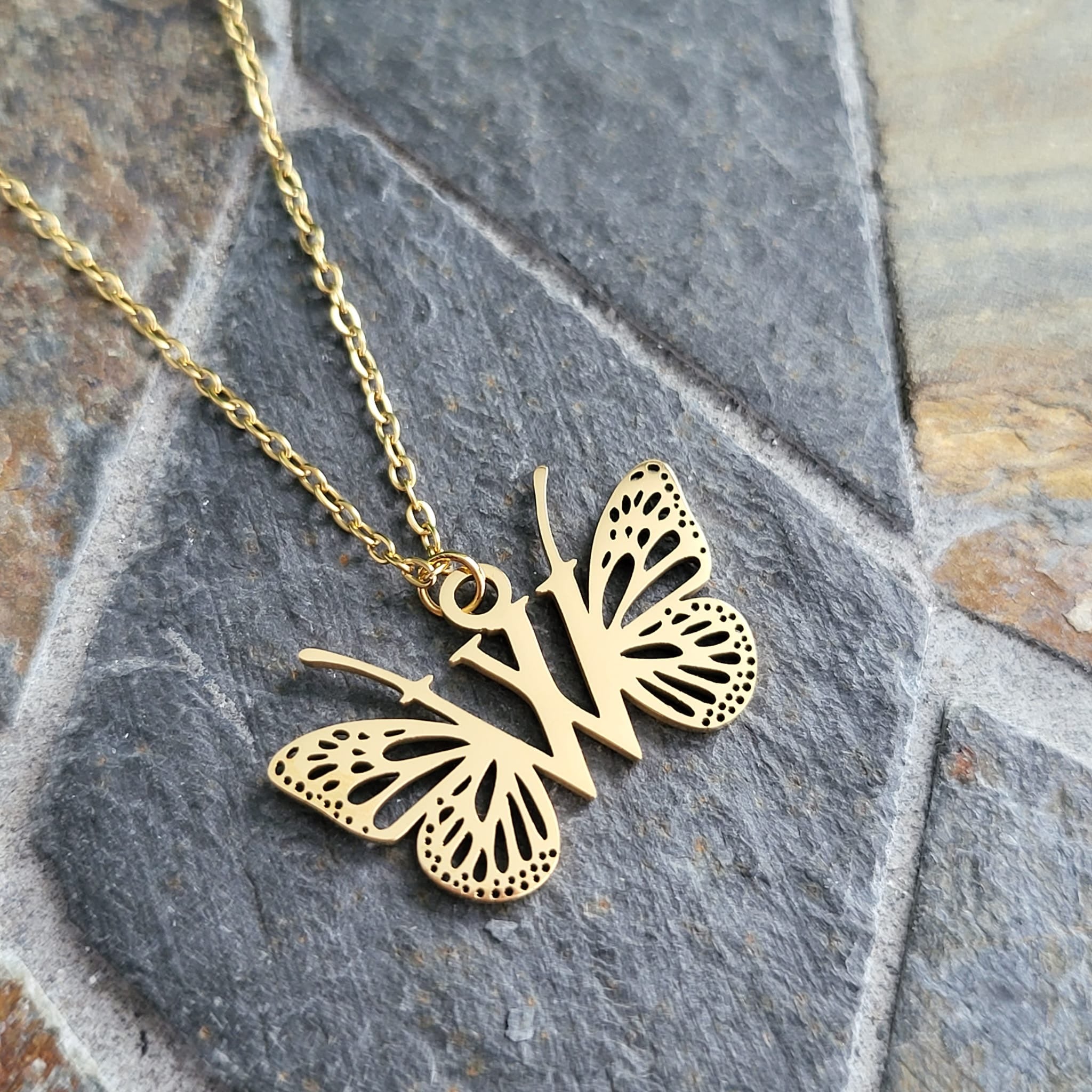 Necklace Initials Butterfly- W