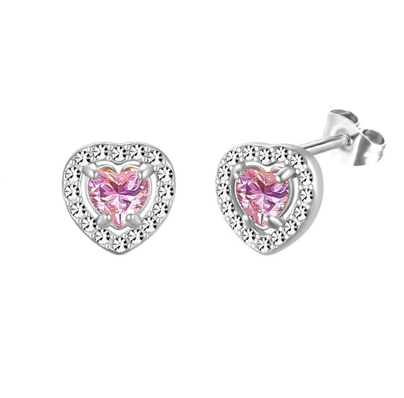 Stainless Steel Luxe In Love Earrings - Pink (silver