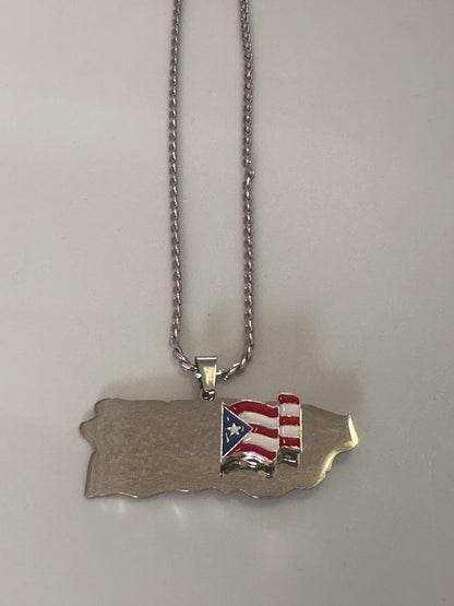 Collar de Puerto Rico 🇵🇷 con bandera - plateado