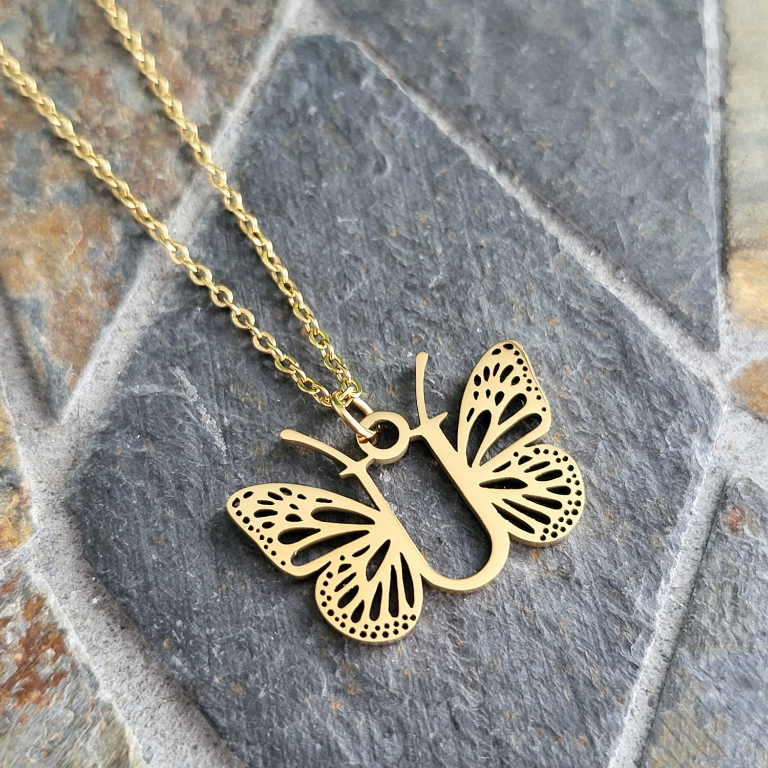 Necklace Initials Butterfly- U