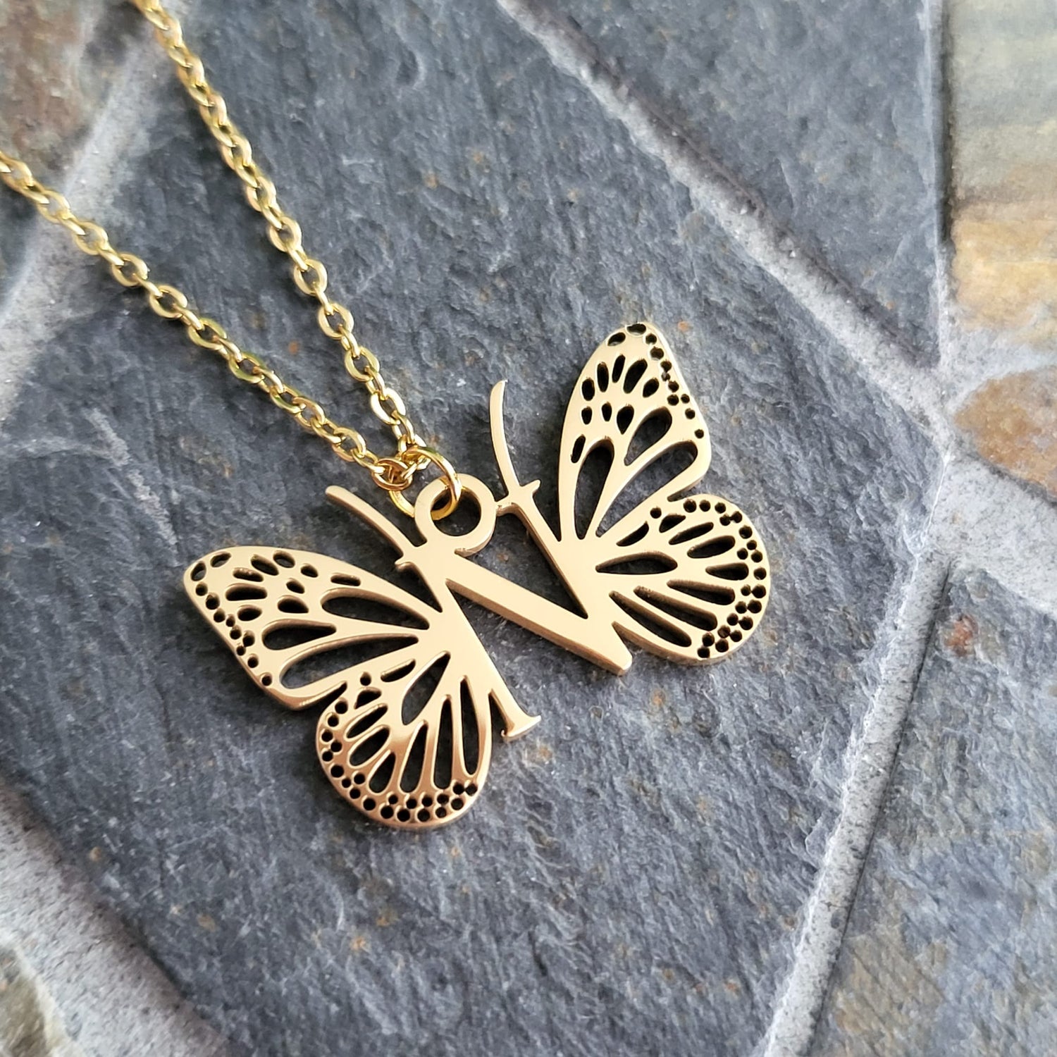 Necklace Initials Butterfly- N