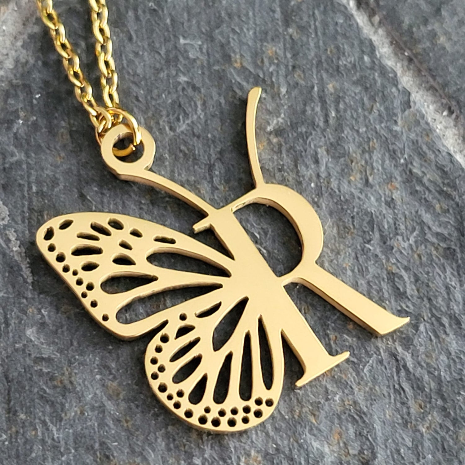 Necklace Initials Butterfly- R