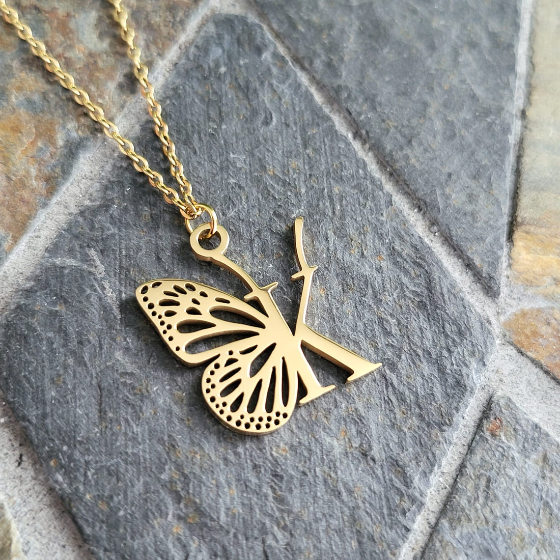 Necklace Initials Butterfly- K