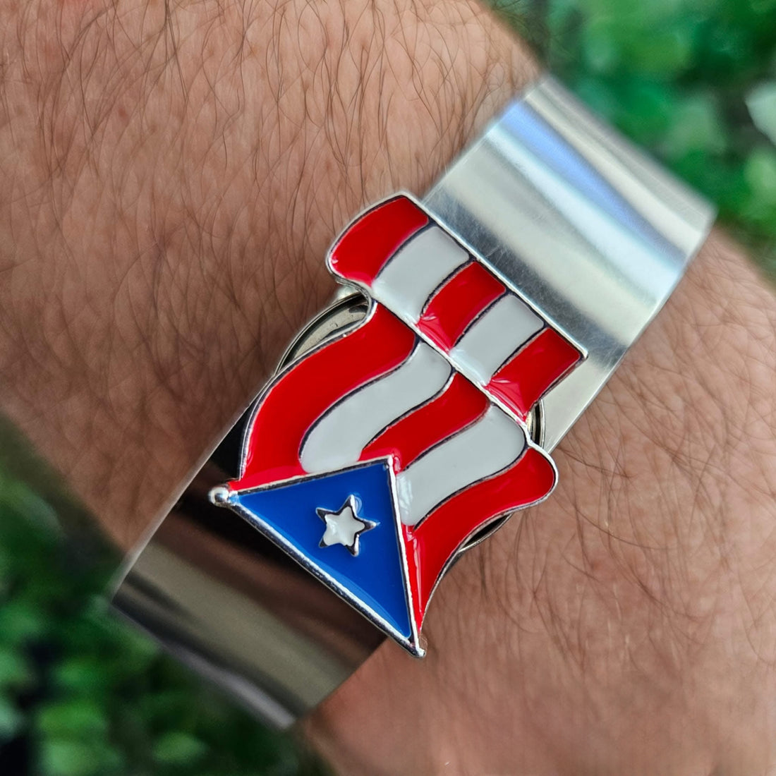 Pulsera Unisex en Stainless Steel con Bandera de Pierto Rico