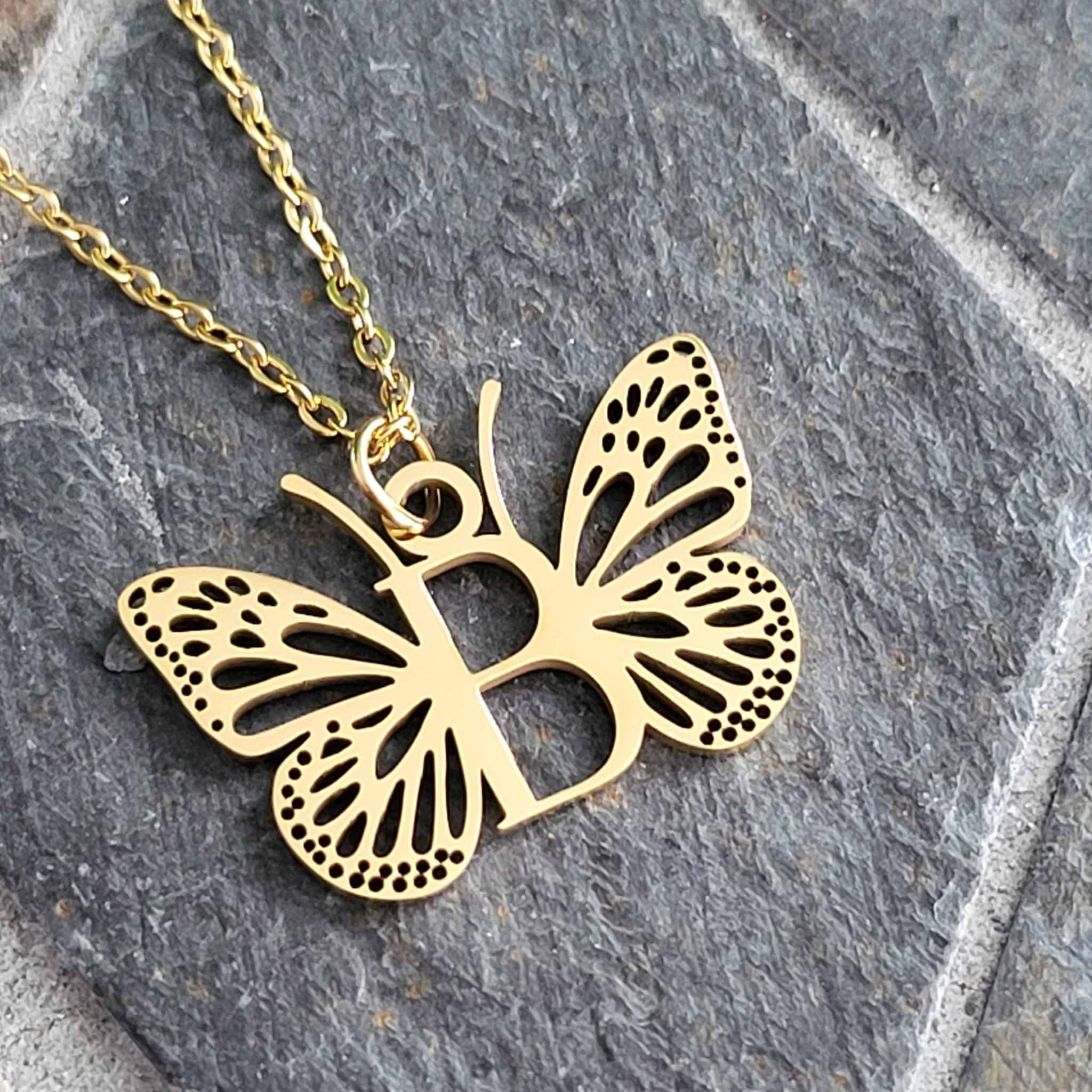 Necklace Initials Butterfly- B