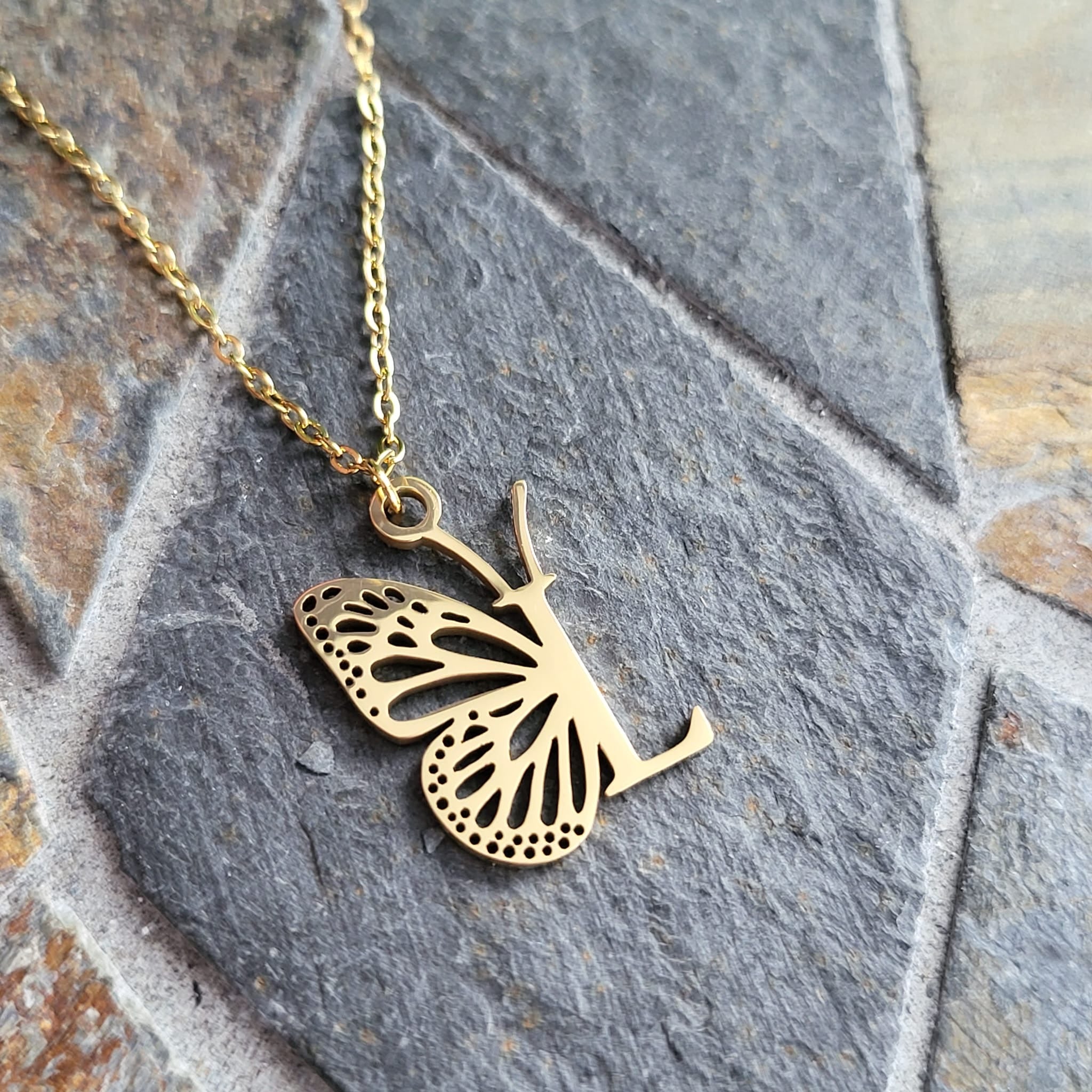 Necklace Initials Butterfly- L