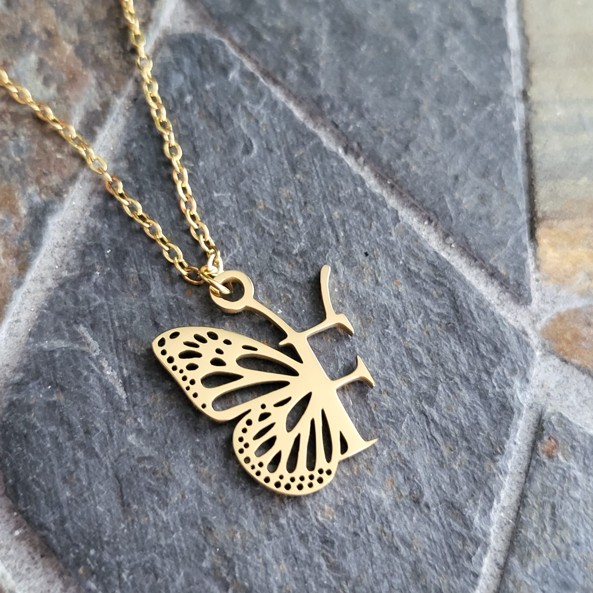 Necklace Initials Butterfly- F