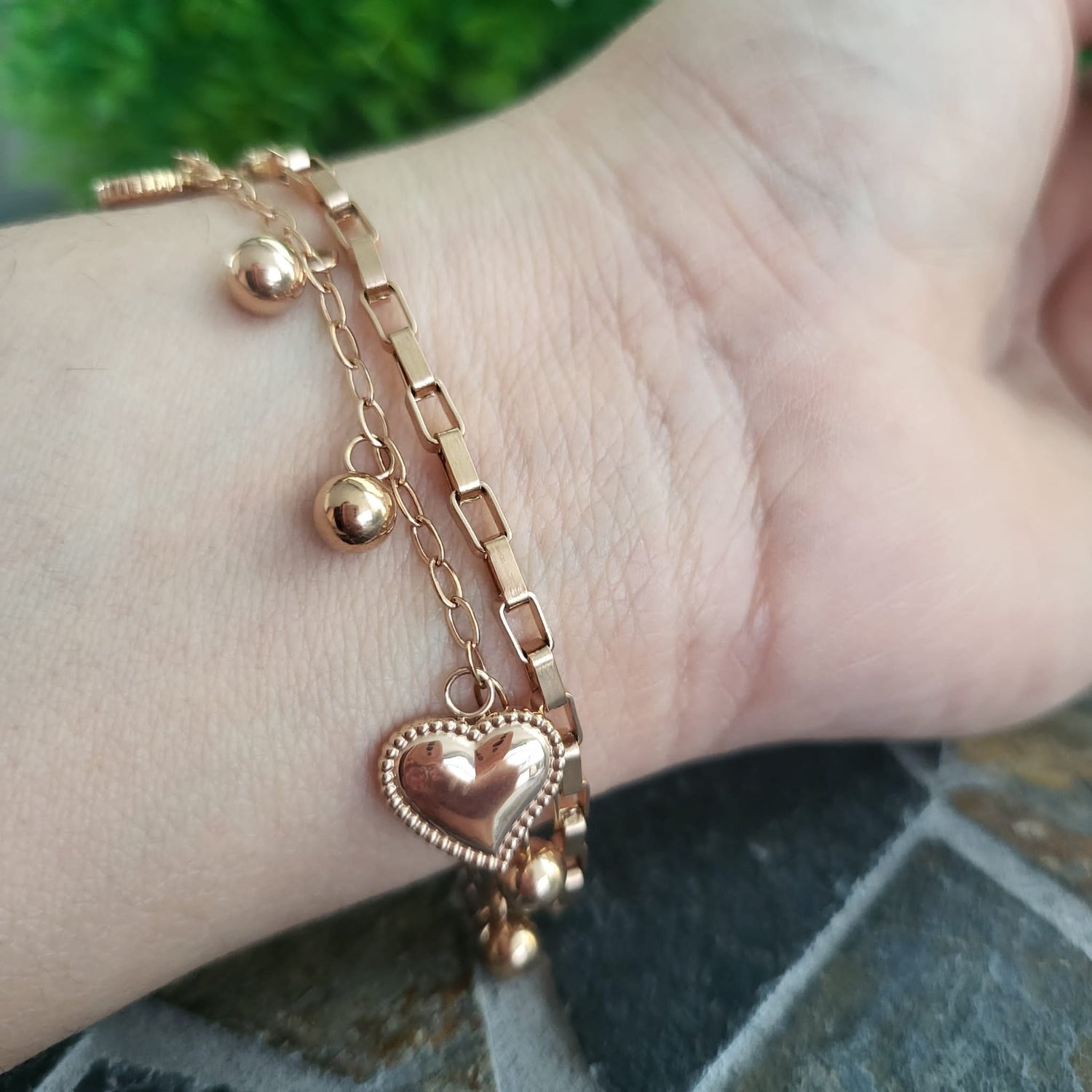 LUXE SS DANGLE BRACELET/ANKLET - MINI BLESSED LOVE (ROSE GOLD)