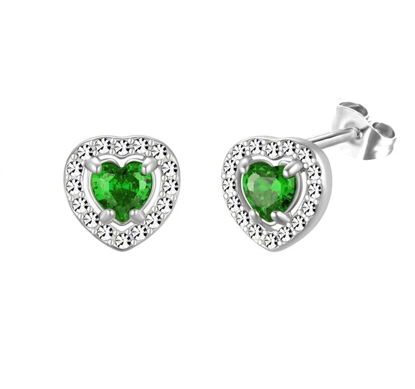 Stainless Steel Luxe In Love Earrings - Green (silver)