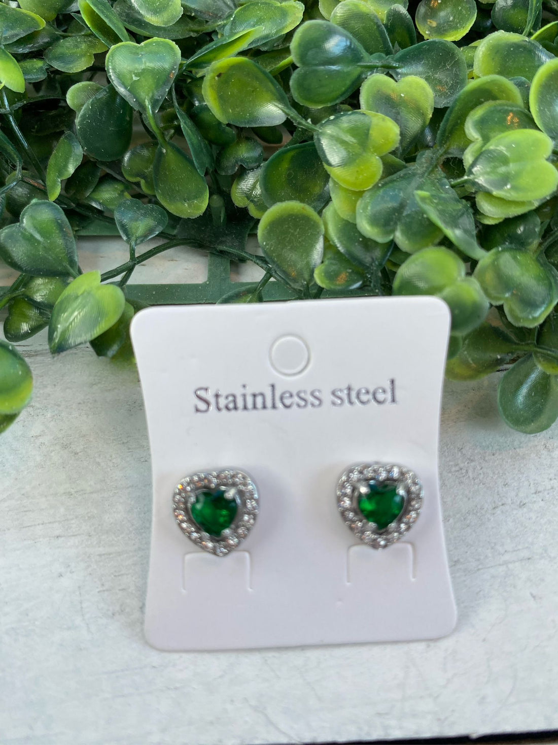 Stainless Steel Luxe In Love Earrings - Green (silver)