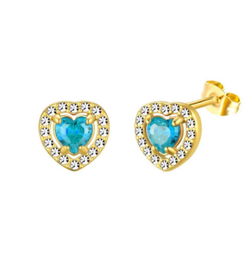 Stainless Steel Luxe In Love Earrings - Turquoise (gold)