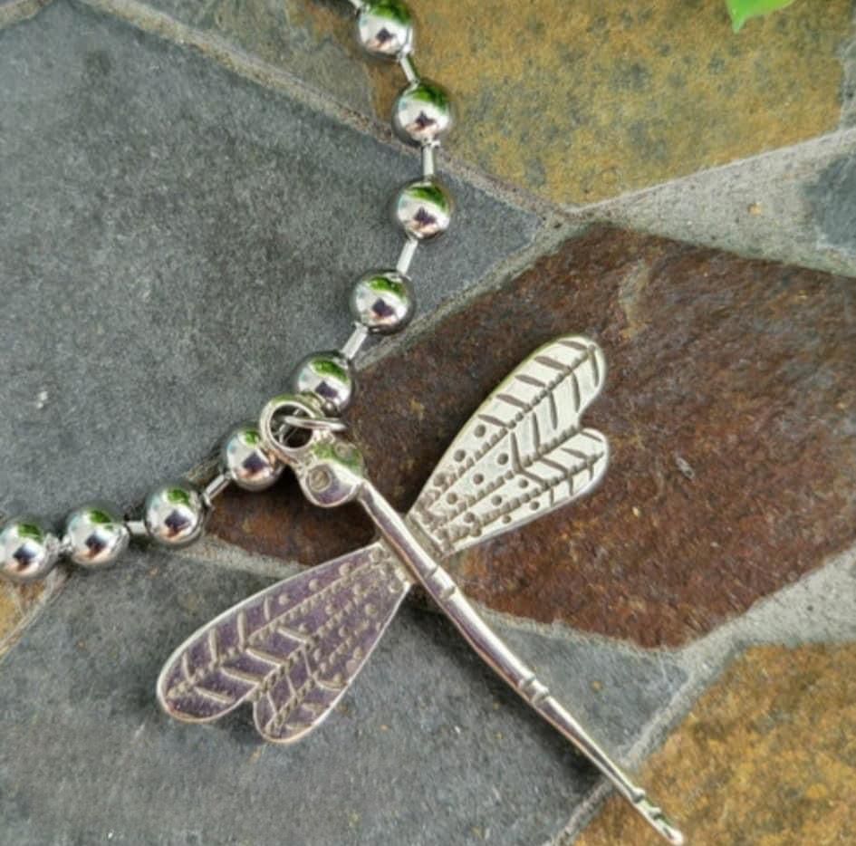 Stainless Steel Necklace- Zamac Dragonfly (Silver)