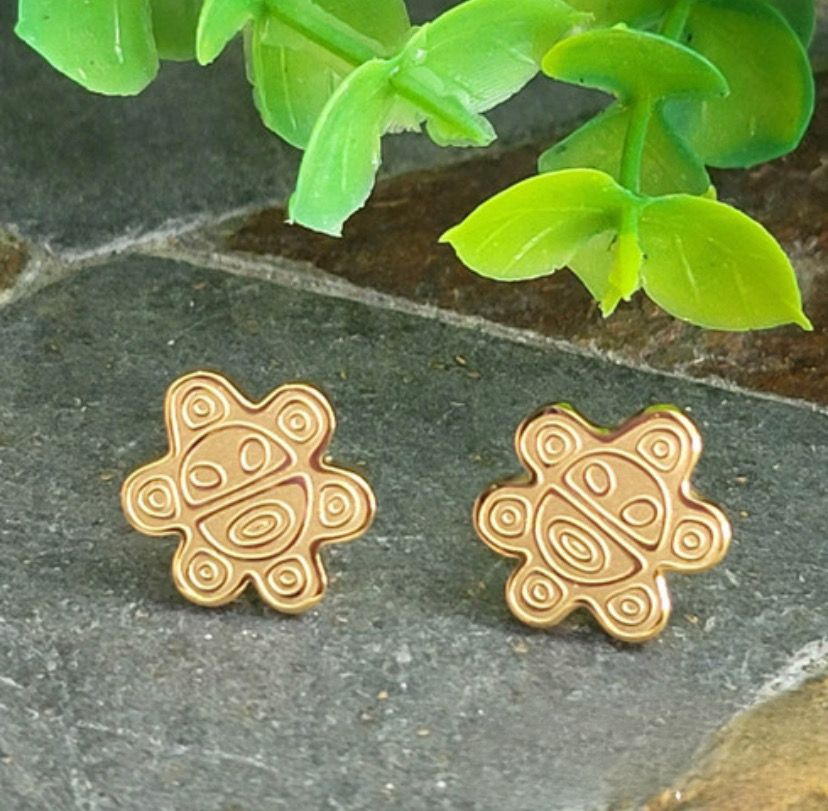 Stainless Steel Earrings- Beautiful Taino Sun PR (Gold)