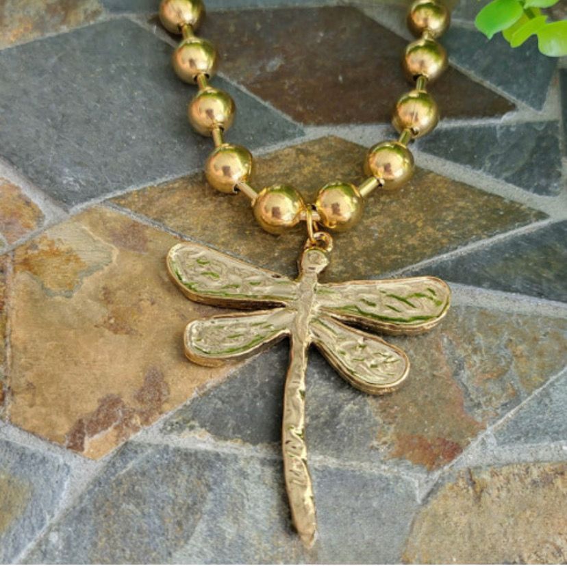 Stainless Steel Necklace - Zamak Big Dragonfly (Gold)