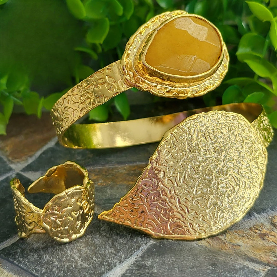 TURKISH CUFF BANGLE SET - ALTIN YAPRAK (Yellow)