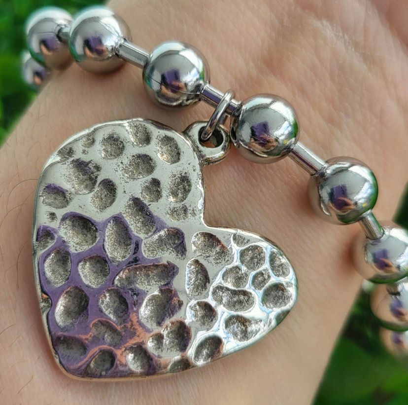 Stainless Steel Bracelet Set- Zamak Heart (SILVER)